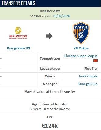 开云体育官方网站-德转：云南玉昆约100万人民币从恒大足校签下布尼亚明